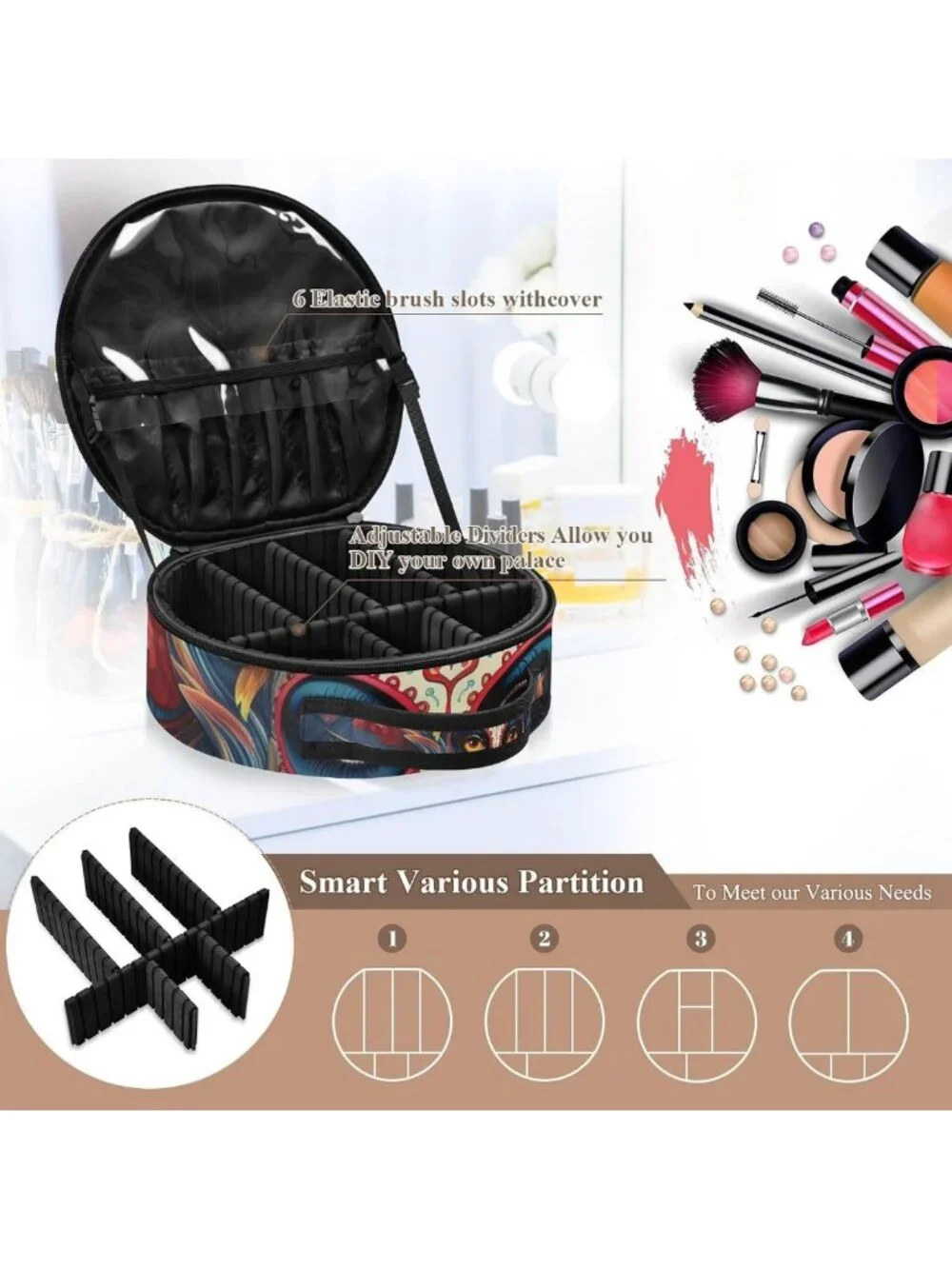 Dia de Muertos Sugar Skull Makeup Case - Portable Travel Artist Storage Bag